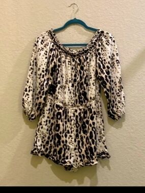 bebe Black and White Leopard Print Romper